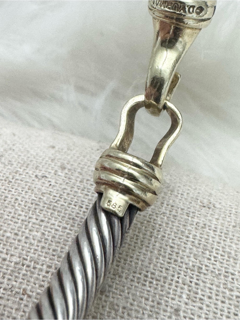 David Yurman .925 14K Gold 5mm Hook & Buckle Cable Bracelet w/Blue Sapphires - Picture 9 of 11